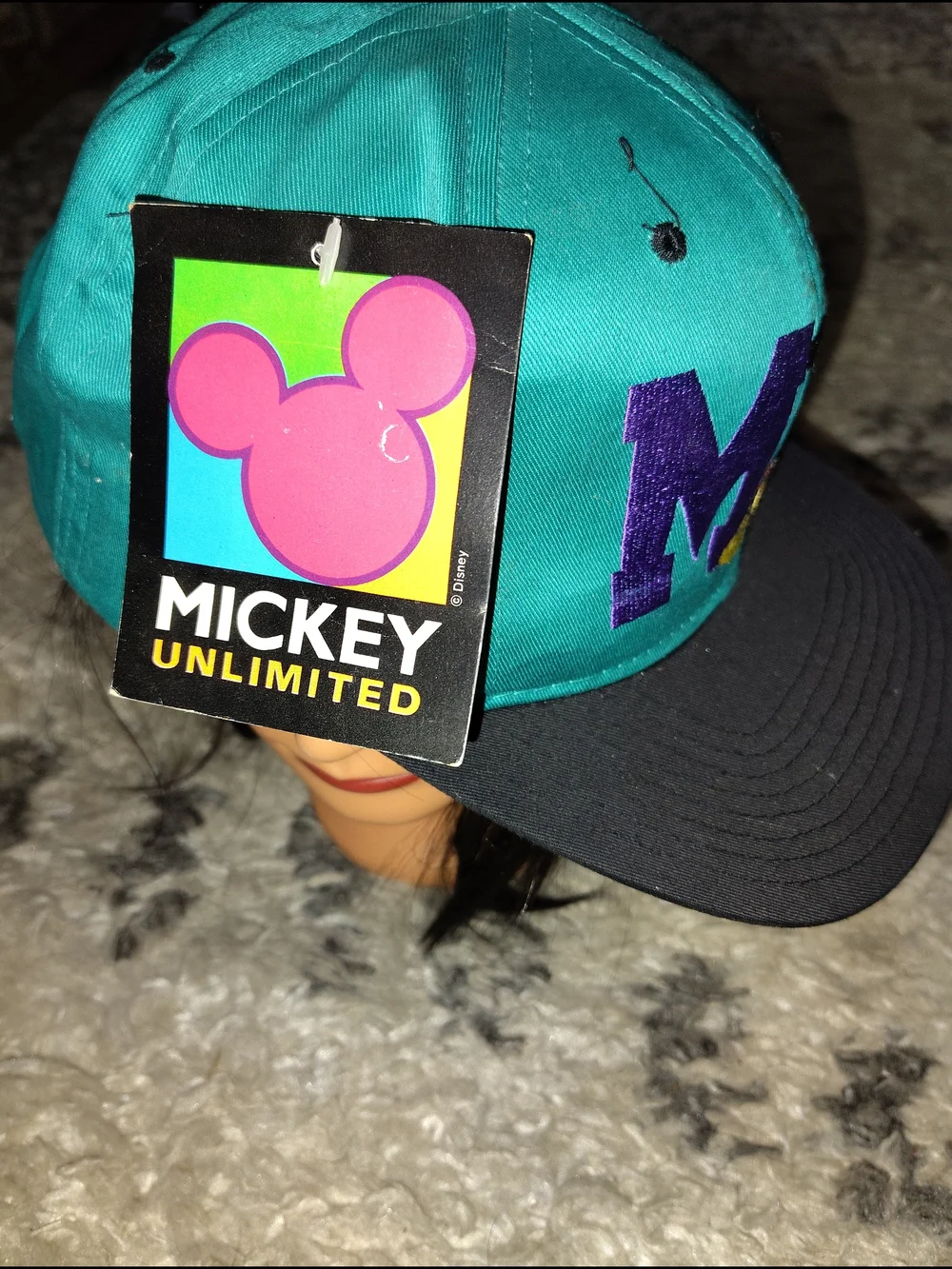 Disney Mickey Embroidered Teal & Black Snapback Cap
